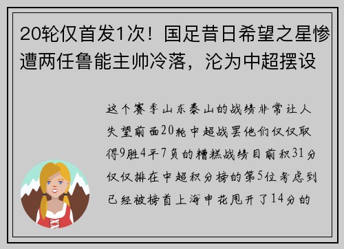 20轮仅首发1次！国足昔日希望之星惨遭两任鲁能主帅冷落，沦为中超摆设